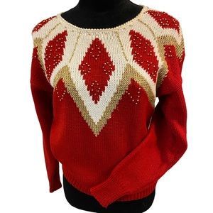 Vintage Dana Scott Sweater Embellished with Festive gold beading- size M